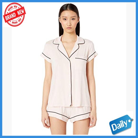 Large Modal Short Sleeve Pajama Set with Button Front and Pocket - Picture 3 of 7